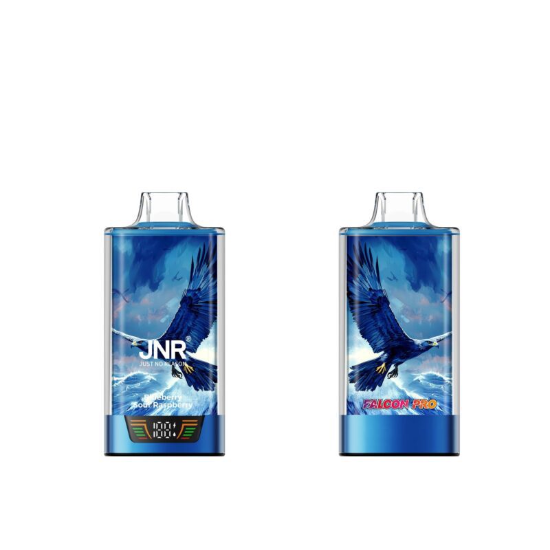JNR Falcon Pro 28K Blueberry Sour Raspberry disposable vape featuring a bold eagle design and puff counter